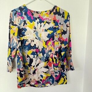 Boden Eliza Floral Silk Blend Top 3/4 Sleeve Boatneck Back Zip Sz 4